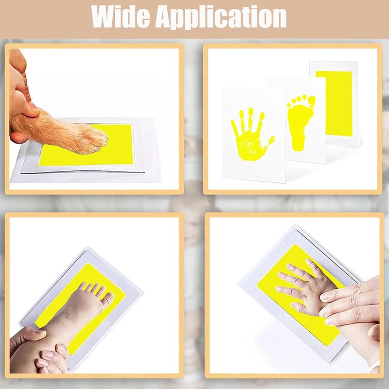 LelonHo Inkless Hand and Footprint Kit Clean Touch Ink Pad for Newborn Baby Pet Paw Print Kit(4 Ink Pads,8 Imprint Cards) (4 Pack Yellow) - Image 3
